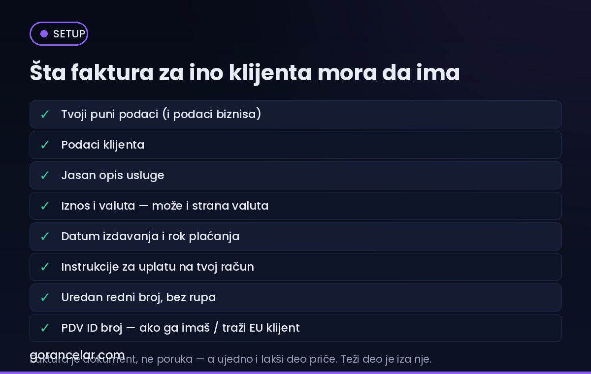 Checklist obaveznih elemenata fakture za stranog klijenta — gorancelar.com